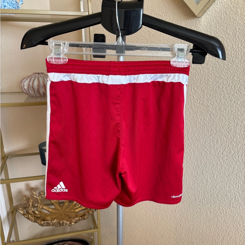 Adidas Climalite Soccer Shorts Youth Small 9-10‎ Red White Stripes Athletic